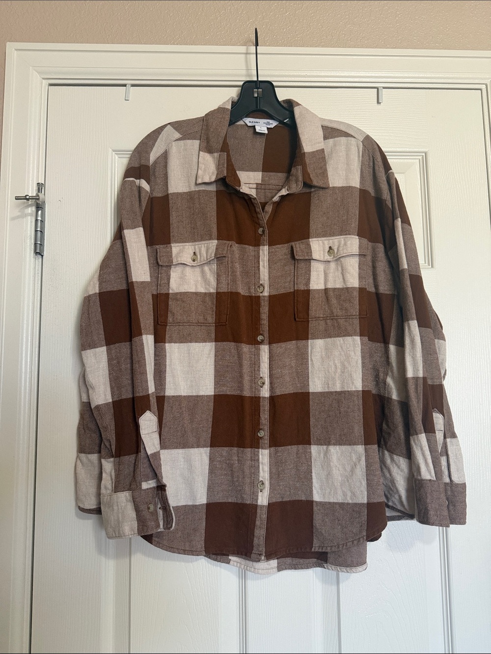 Old Navy Brown and Cream Plaid Button-Down Shirt